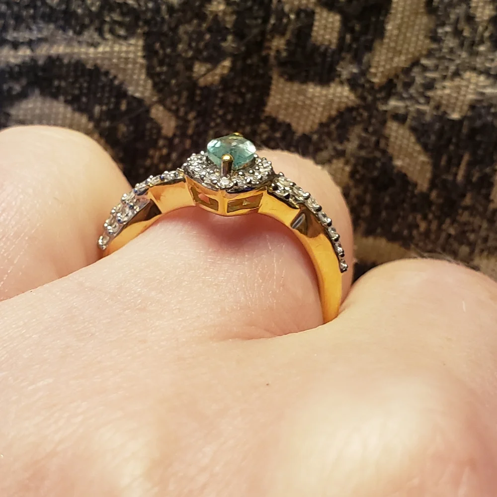 NWOT Genuine Ethiopian Emerald and Moissanite Halo Ring Size 7 - Picture 7 of 12